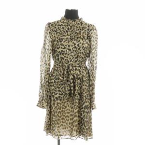 ワンピース シルク レオパード柄 ひざ丈 2 ベージュ ブラック