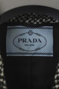 PRADA ツイードロングコート S 黒 白 P650N