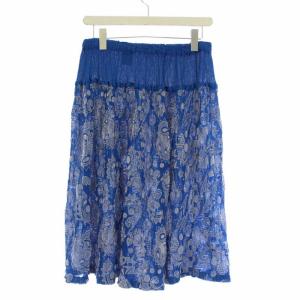 me ISSEY MIYAKE スカート ひざ丈 フロッキープリント シワ加工 ブルー ホワイト