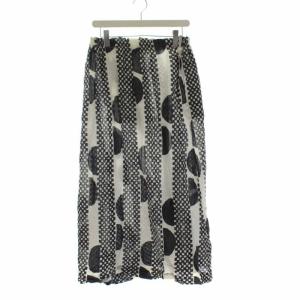 ロングスカート 総柄 シワ加工 オフホワイト ブラック