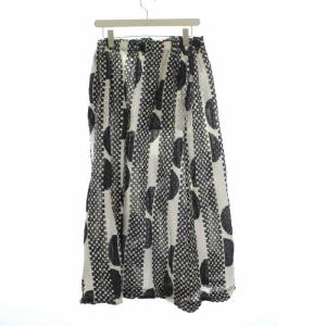 me ISSEY MIYAKE ロングスカート 総柄 シワ加工 オフホワイト ブラック