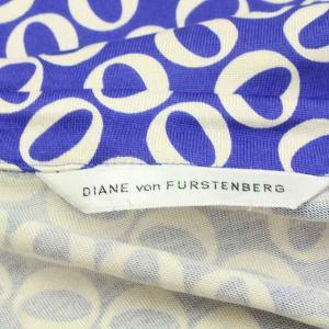 DIANE von FURSTENBERG ワンピース ひざ丈 長袖 シルク 総柄 6 M ブルー ホワイト