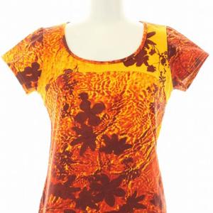 CELINE Tシャツ カットソー 総柄 半袖 Ｍ オレンジ レッド