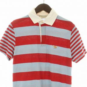 Maison Kitsuné ポロシャツ ボーダー リネン混 半袖 XS レッド