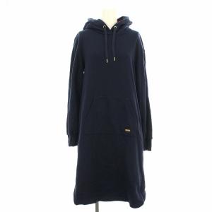 19AW 部分チェックパーカーワンピース 38 ネイビー