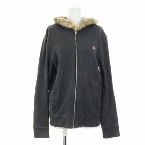 ファーパーカー 長袖 チェック ジップアップ 毛皮 ラビット M グレー ピンク