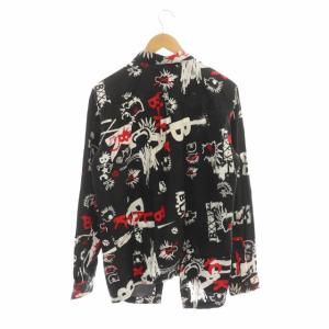 BLACK COMME des GARCONS AD2015 シャツ 総柄 長袖 コットン L ブラック ホワイト レッド