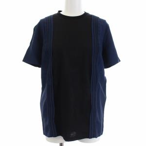 Tシャツ カットソー 半袖 切替 XS ネイビー