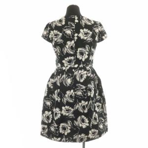 M'S GRACY 花柄リボンワンピース ひざ丈 半袖 36 ブラック ホワイト