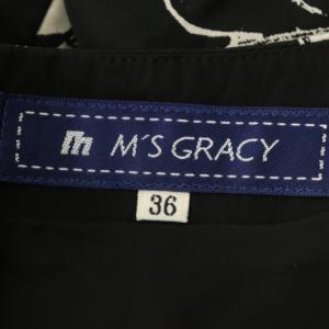 M'S GRACY 花柄リボンワンピース ひざ丈 半袖 36 ブラック ホワイト