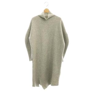 ウール ハイネックニットワンピース ミモレ丈 長袖 36 グレー