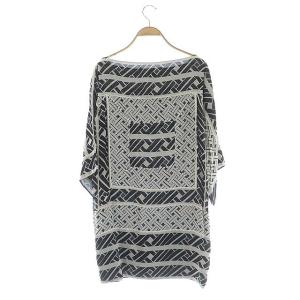 DIANE von FURSTENBERG ワンピース 九分袖 ミニ 総柄 シルク 2 ホワイト ブラック