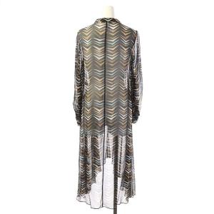 DIANE von FURSTENBERG ワンピース ロング 長袖 シースルー 総柄 シルク フィッシュテール 0 ブラック ブラウン ブルー