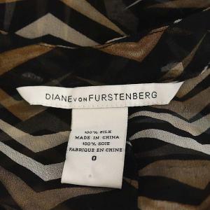 DIANE von FURSTENBERG ワンピース ロング 長袖 シースルー 総柄 シルク フィッシュテール 0 ブラック ブラウン ブルー