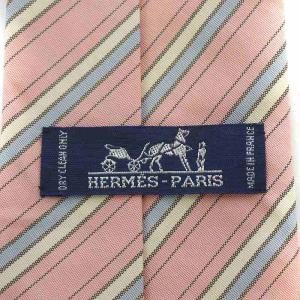 HERMES ネクタイ レギュラータイ ストライプ シルク混 ピンク アイボリー ライトブルー