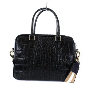 ANYA HINDMARCH ハンド ボストン ショルダーバッグ 2WAY クロコ型押し レザー タッセル  ブラック 