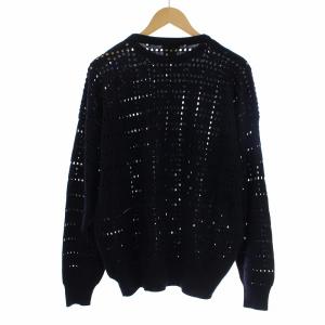 GIANNI VERSACE ニット セーター 長袖 クルーネック メッシュ ウール 52 L ネイビー