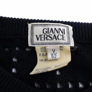 GIANNI VERSACE ニット セーター 長袖 クルーネック メッシュ ウール 52 L ネイビー