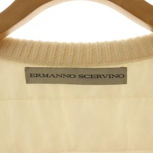 Ermanno Scervino 中綿コート キルティング ロング丈 ノーカラー ニットボタン パール装飾 ウール 38 アイボリー