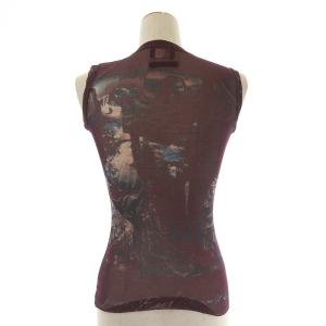Jean Paul GAULTIER JPG カットソー ノースリーブ パワーネット フリル 総柄 ナイロン L パープル