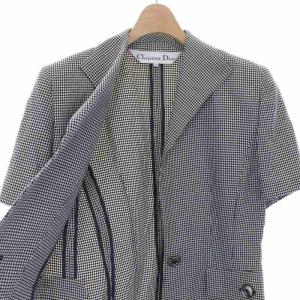 Christian Dior ジャケット 半袖 千鳥格子柄 ヴィンテージ シルク M ブラック ホワイト