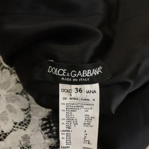 DOLCE&GABBANA フレアワンピース ノースリーブ ツイード レース ロゴ スパンコール シルク 36 S ブラック