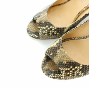 PELLICO パンプス レザー オープントゥ パイソン柄 37.5 24.5cm グレー ベージュ