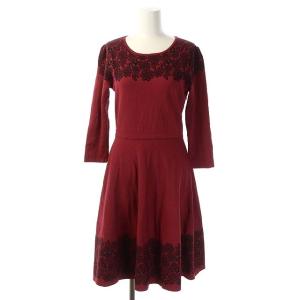 18AW フラワージャガードニットワンピース 花柄 40 赤