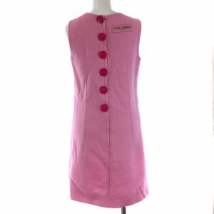 DOLCE&GABBANA バックボタン ワンピース ひざ丈 ノースリーブ ロゴ ウール シルク 38 ピンク