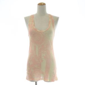 タンクトップ カットソー ノースリーブ マーブル柄 リネン 36 イエロー オレンジ