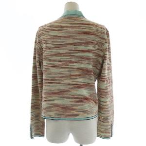 MISSONI カーディガン ニット スタンドカラー 長袖 ボーダー ウール 46 ベージュ ブラウン ライトブルー