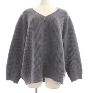 ワッフルニット カットソー 長袖 Vネック ウール カシミヤ混 M グレー