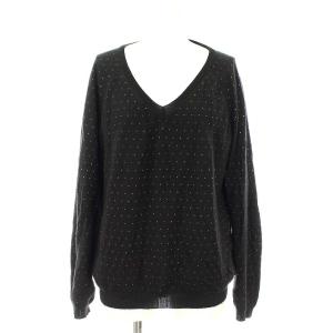 ニット カットソー カシミア Vネック ドット 長袖 2 ブラック