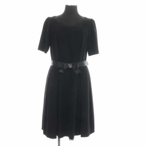 ワンピース ひざ丈 五分袖 スクエアネック 40 ブラック