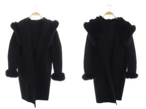 ファーコート ロング ウール リバーシブル 36 ブラック