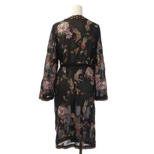 GRACE CONTINENTAL ガウン カーディガン ロング シアー 花柄刺繍 長袖 36 ブラック マルチカラー