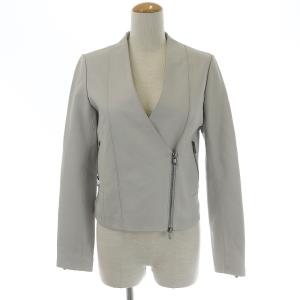 ライダースジャケット ノーカラー ジップアップ ラムレザー 36 S ライトグレー IBO21