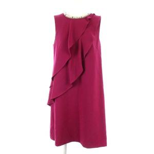 ワンピース フレア ひざ丈 フリル ノースリーブ 38 ピンク