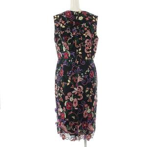 Diagram ワンピース ひざ丈 ノースリーブ 花柄 刺繍 38 M ブラック マルチカラー