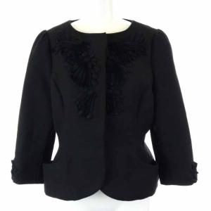 ノーカラージャケット 刺繍 ビジュー シルク 38 ブラック