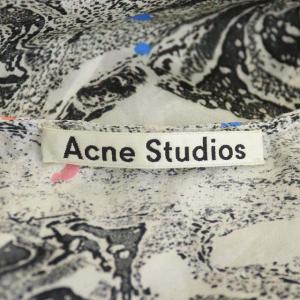 Acne Studios タンクトップ 総柄 アシンメトリー シルク 36 ブラック ホワイト