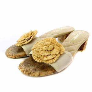 ミュール サンダル ヒール 花 ココマーク 38 ベージュ