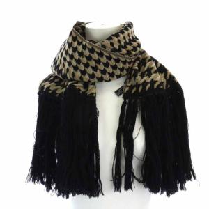 ARMANI COLLEZIONI マフラー 総柄 フリンジ ベージュ ブラック