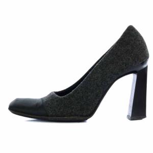 PRADA パンプス ハイヒール スクエアトゥ 36 22cm グレー 黒 ブラック