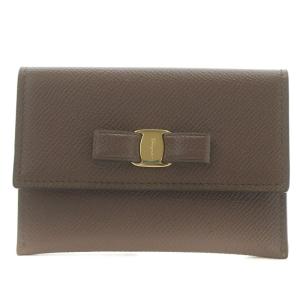 カードケース 名刺入れ 二つ折り ヴァラ リボン レザー ブラウン 22D155 GY07