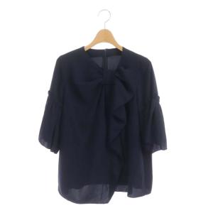 LANVIN en Bleu ブラウス カットソー リボン 七分袖 フレア袖 38 ネイビー