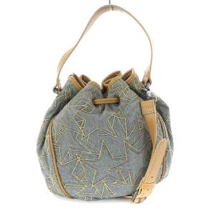 DIESEL 2WAY ショルダーバッグ ハンドバッグ デニム 星柄 スター柄 巾着 レザー ブルー ベージュ