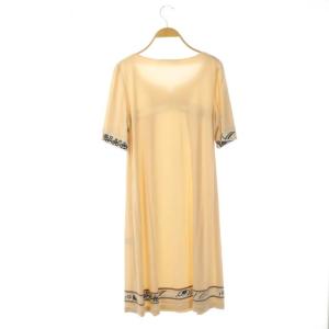 LEONARD フレアワンピース 切替 柄 ミモレ丈 半袖 M ライトベージュ