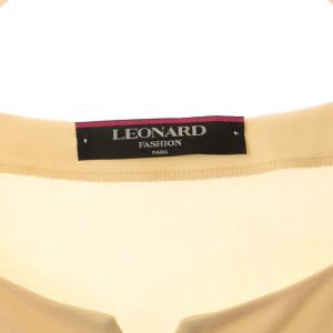 LEONARD フレアワンピース 切替 柄 ミモレ丈 半袖 M ライトベージュ
