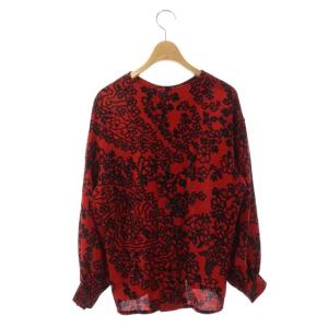 GIVENCHY ヴィンテージ ブラウス カットソー バックボタン 総柄 長袖 9 レッド ブラック
